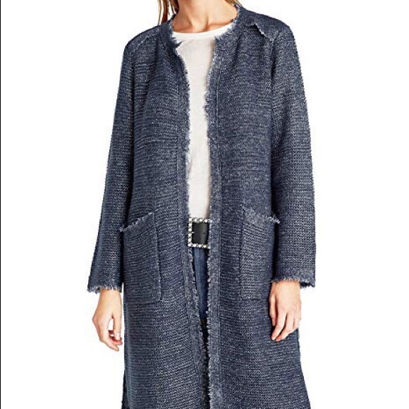 NWT Zara Navy Blue Shimmer Knit Sweater Coat - Picture 2 of 5